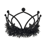 Black Plastic Fringed Tiara (Pack of 12) black plastic tiara, black tiara party favors, tinsel fringe tiara, combs attached tiara, costume tiara, birthday tiara, kids party accessories, bulk tiaras, black party decorations, Party Express tiaras