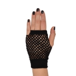 Black Short Fishnet Gloves (Pack of 12 Pairs) black fishnet gloves, short fishnet gloves, 4 inch gloves, polyester fishnet gloves, 80s costume accessories, retro gloves, dance gloves, one size fits most gloves, Party Express gloves, pack of 12 gloves