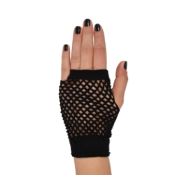 Black Short Fishnet Gloves (Pack of 12 Pairs) black fishnet gloves, short fishnet gloves, 4 inch gloves, polyester fishnet gloves, 80s costume accessories, retro gloves, dance gloves, one size fits most gloves, Party Express gloves, pack of 12 gloves
