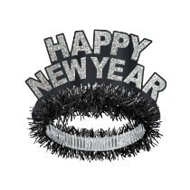 Tiara with black finge and black and silver Happy New Year with silver glitter accent.