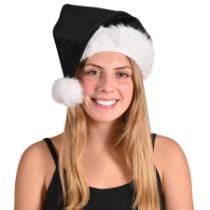 Black Velvet Santa Hat w/Plush Trim