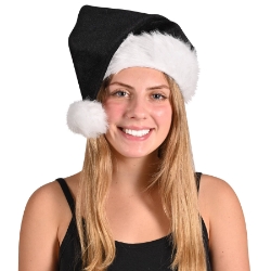 Black Velvet Santa Hat w/Plush Trim