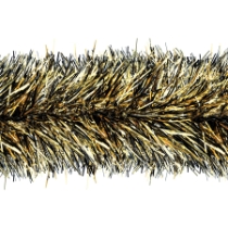 Black and Gold Tinsel Garland made of metallic tinsel material.