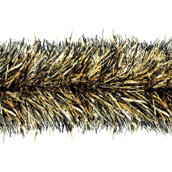 Black and Gold Tinsel Garland made of metallic tinsel material.