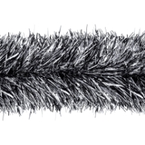Black and Silver Tinsel Garland made of metallic tinsel material.
