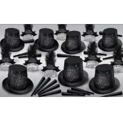 Blackout - New Years Party Kit for 50  New Year’s Eve party kit, Blackout New Year’s Party Kit, Party Express, New Year’s Eve decorations, party hats, tiaras, noisemakers, New Year’s Eve celebration, elegant party supplies, New Year’s Eve accessories.