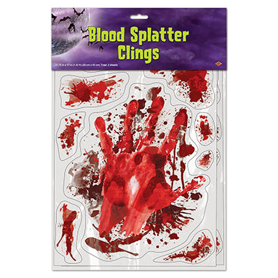 Blood Splatter Clings (Pack of 12) Blood Splatter Clings, blood, halloween, laboratory, wholesale, inexpensive, bulk