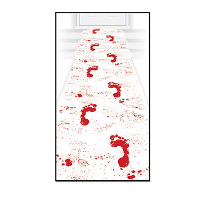 bloody red footprints on a aisle runner for Halloween