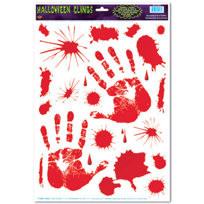 Bloody Handprint Clings (Pack of 12) Bloody Handprint Clings, decoration, halloween, lab, wholesale, inexpensive, bulk, clings