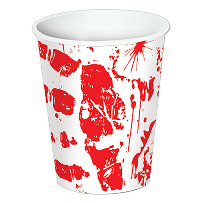 Bloody Handprints Cups (Pack of 96) Bloody, blood, handprints, cups, halloweem crime scene, murder 