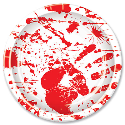 Bloody Handprints Plates (Pack of 96) Paper, plates, bloody, handprints, murder, blood, crime, halloween 