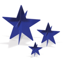 3-D blue foil star table centerpiece in small, medium, and large. 