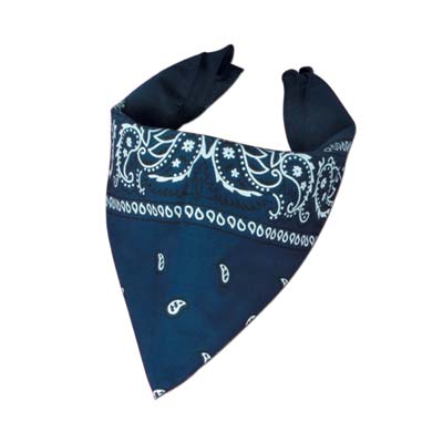 Traditional blue bandana with white print.