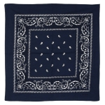 Traditional blue bandana with white print.