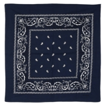 Traditional blue bandana with white print.