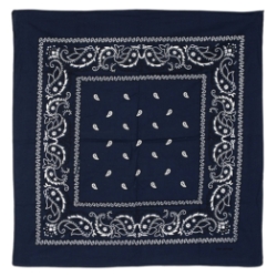 Traditional blue bandana with white print.