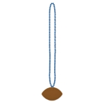 Blue small round beads with football medallion attached.