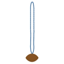 Blue small round beads with football medallion attached.
