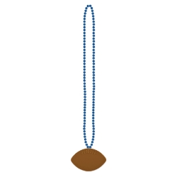 Blue small round beads with football medallion attached.