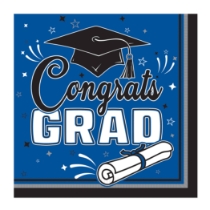 Blue Congrats Grad 2-Ply Luncheon Napkins (Pack of 432) blue grad napkins, congrats grad napkins, 2 ply luncheon napkins, graduation party supplies, blue party napkins, tissue napkins bulk, graduation tableware
