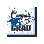 Blue Congrats Grad Beverage Napkins (Pack of 432) blue graduation napkins, congrats grad napkins, 2 ply beverage napkins, blue party napkins, graduation tableware, quarter fold napkins, Party Express graduation supplies