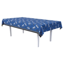 Blue Congrats Grad Tablecover (Pack of 12) blue graduation tablecover, congrats grad tablecover, plastic grad tablecloth, 54 x 108 tablecover, graduation cap tablecover, graduation party supplies, blue grad decorations, Party Express tablecovers, pack of 12 tablecovers