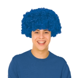 Blue Curly Wig (Pack of 6) blue curly wig, blue wig pack, synthetic fiber wig, flame resistant wig, costume wigs, party wigs, team spirit wigs, group costume accessories, one size fits most wig, Party Express wigs