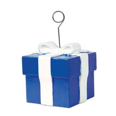 6 oz. Blue Gift Box Photo/Balloon Holder