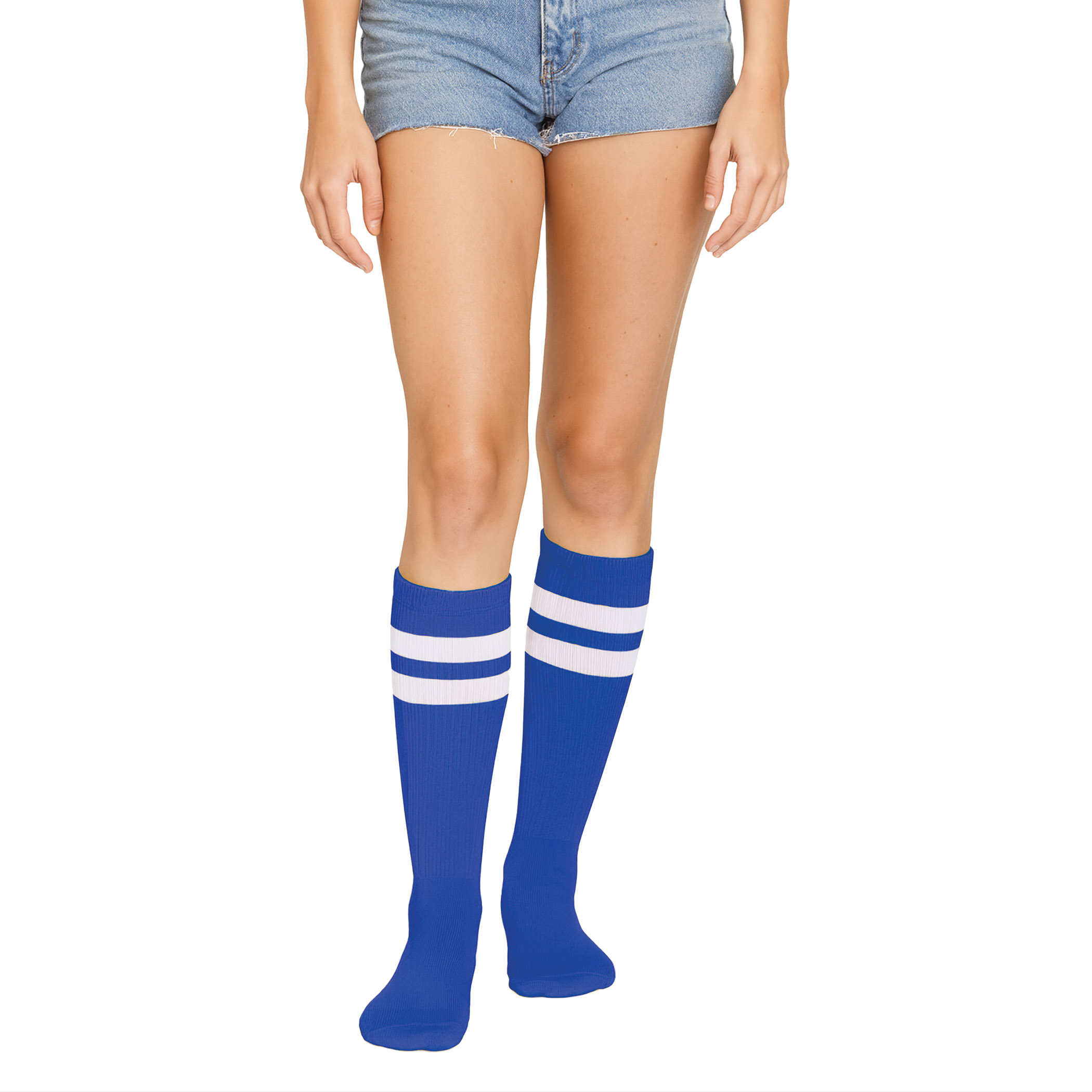 Blue Knee Socks (Pack of 12 Pairs) blue knee socks, knee high socks blue, one size fits most socks, polyester blend socks, team socks, spirit day socks, cheer socks, costume socks, bulk socks pack, Party Express socks