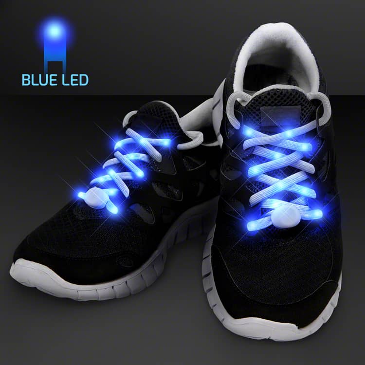 Blue LED Shoelaces for Night Fun Runs (Pack of 12) blue LED shoelaces, light up shoelaces, glow shoelaces, fun run accessories, nighttime running gear, LED laces pack of 12, safety shoelaces, illuminated shoelaces, running accessories LED, glow in the dark laces