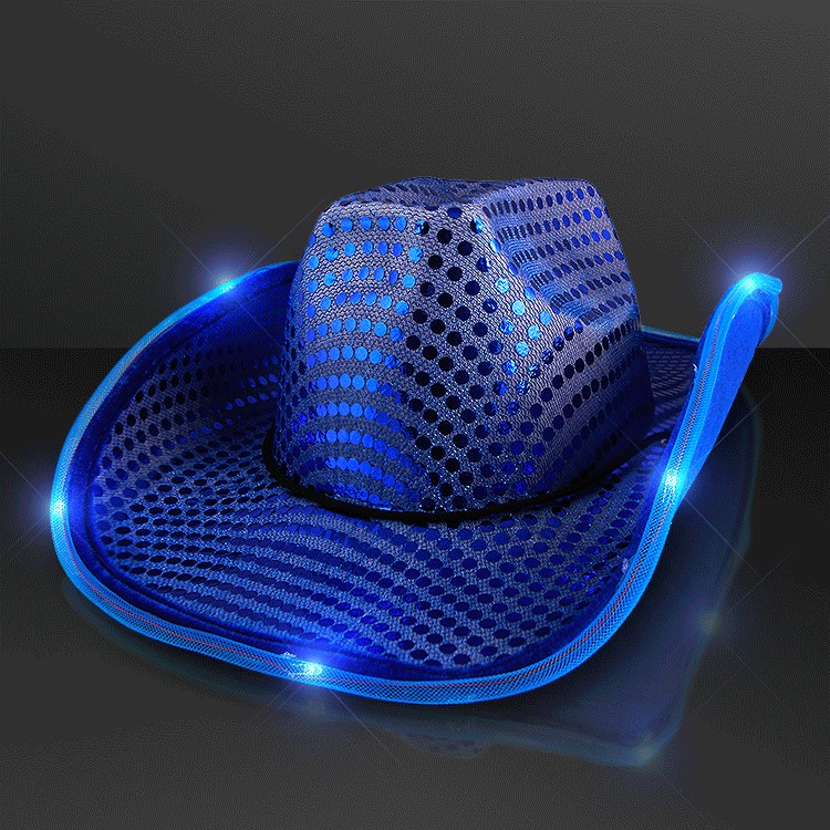 Blue Sequin LED Cowboy Hats