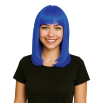 Blue Long Bob Wig (Pack of 6) blue long bob wig, blue wig pack, synthetic fiber wig, flame resistant wig, costume wigs, party wigs, group costume accessories, one size fits most wig, team spirit wigs, Party Express wigs