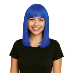 Blue Long Bob Wig (Pack of 6) blue long bob wig, blue wig pack, synthetic fiber wig, flame resistant wig, costume wigs, party wigs, group costume accessories, one size fits most wig, team spirit wigs, Party Express wigs