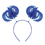 Blue Ponytail Boppers (Pack of 12) blue ponytail boppers, synthetic hair boppers, metallic fringe boppers, snap-on headband boppers, party headbands, spirit day accessories, cheer accessories, blue costume accessories, bulk party favors, Party Express boppers