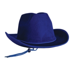 Blue Velour Cowboy Hat (Pack of 6) blue cowboy hat, velour cowboy hat, western party hat, adjustable chin strap hat, cowboy costume accessory, blue western hat, party cowboy hats, Party Express western supplies