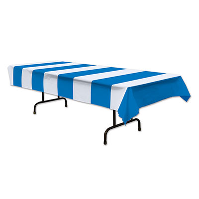 Blue & White Stripes Tablecover printed on thin plastic material.
