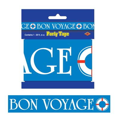 Blue Bon Voyage Party Tape with White Lettering 