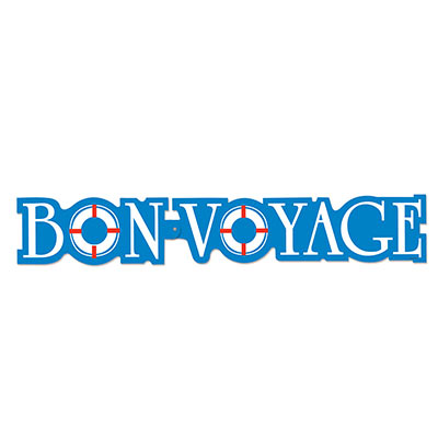 Bon Voyage Streamer with a blue background and white lettering.