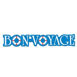 Bon Voyage Streamer with a blue background and white lettering.