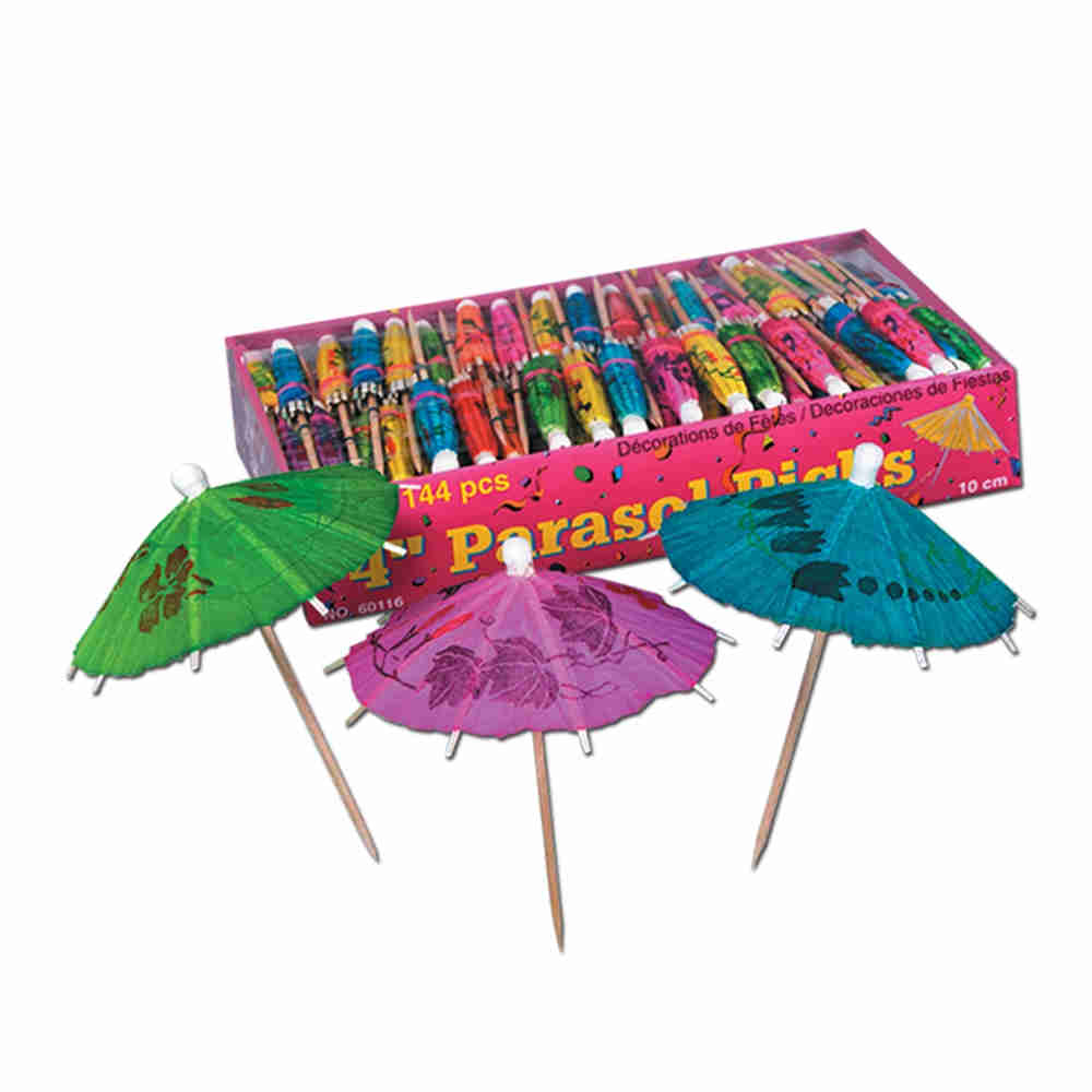 Wooden stick material with a colorful paper umbrella.