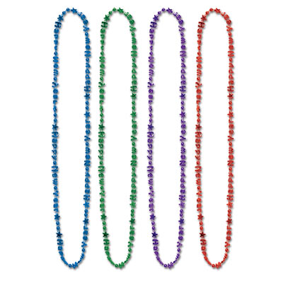 Blue, green, purple and red expression beads of "Happy New Year".