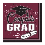 Burgundy Congrats 2-Ply Grad Luncheon Napkins (Pack of 432) burgundy grad napkins, congrats grad napkins, 2 ply luncheon napkins, graduation party supplies, burgundy party napkins, tissue napkins bulk, graduation tableware