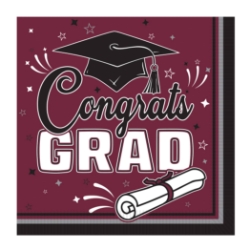 Burgundy Congrats 2-Ply Grad Luncheon Napkins (Pack of 432) burgundy grad napkins, congrats grad napkins, 2 ply luncheon napkins, graduation party supplies, burgundy party napkins, tissue napkins bulk, graduation tableware