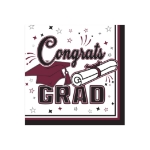 Burgundy Congrats Grad Beverage Napkins (Pack of 432) burgundy graduation napkins, congrats grad napkins, 2 ply beverage napkins, burgundy party napkins, graduation tableware, quarter fold napkins, Party Express graduation supplies