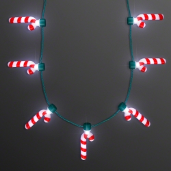 Candy Cane Lights Christmas Party Necklace (Pack of 12) candy cane light necklace, Christmas LED necklace, holiday light up jewelry, candy cane party favors, Christmas party accessories, LED holiday necklace, flashing Christmas necklace, light up candy cane charms, Party Express Christmas lights, festive LED necklaces