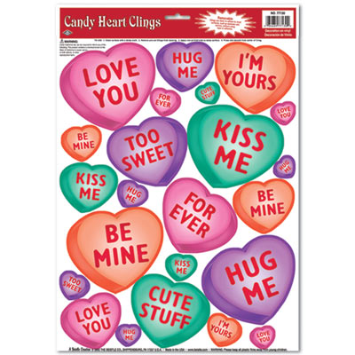 Assorted Size and Colors Candy Heart Clings for Valentine's Day