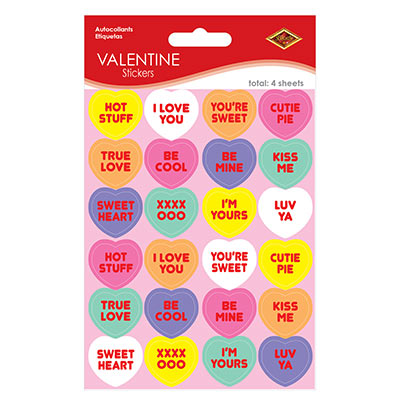 Different Phrases Candy Heart Stickers for Valentines Day