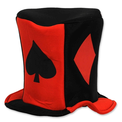 large fabric hat with playing card suit designs 