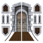 Castle Door & Window Props printed on thin plastic material.