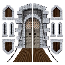 Castle Door & Window Props printed on thin plastic material.